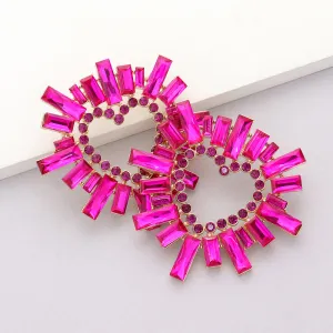 Fuchsia Crystal Stone Cluster Heart Pageant Earrings | Prom Earrings |  604439