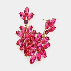 Fuchsia Marquise Stone Winged Pageant Earrings on Gold | Prom Earrings | Fashion Earrings | 643529