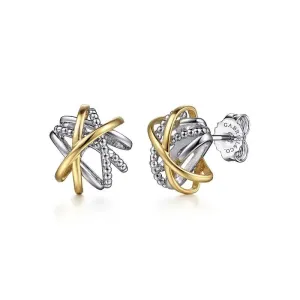 Gabriel & Co. Bujukan Round Knot Stud Earrings in Sterling Silver and 14K Yellow Gold