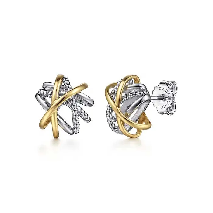 Gabriel & Co. Bujukan Round Knot Stud Earrings in Sterling Silver and 14K Yellow Gold