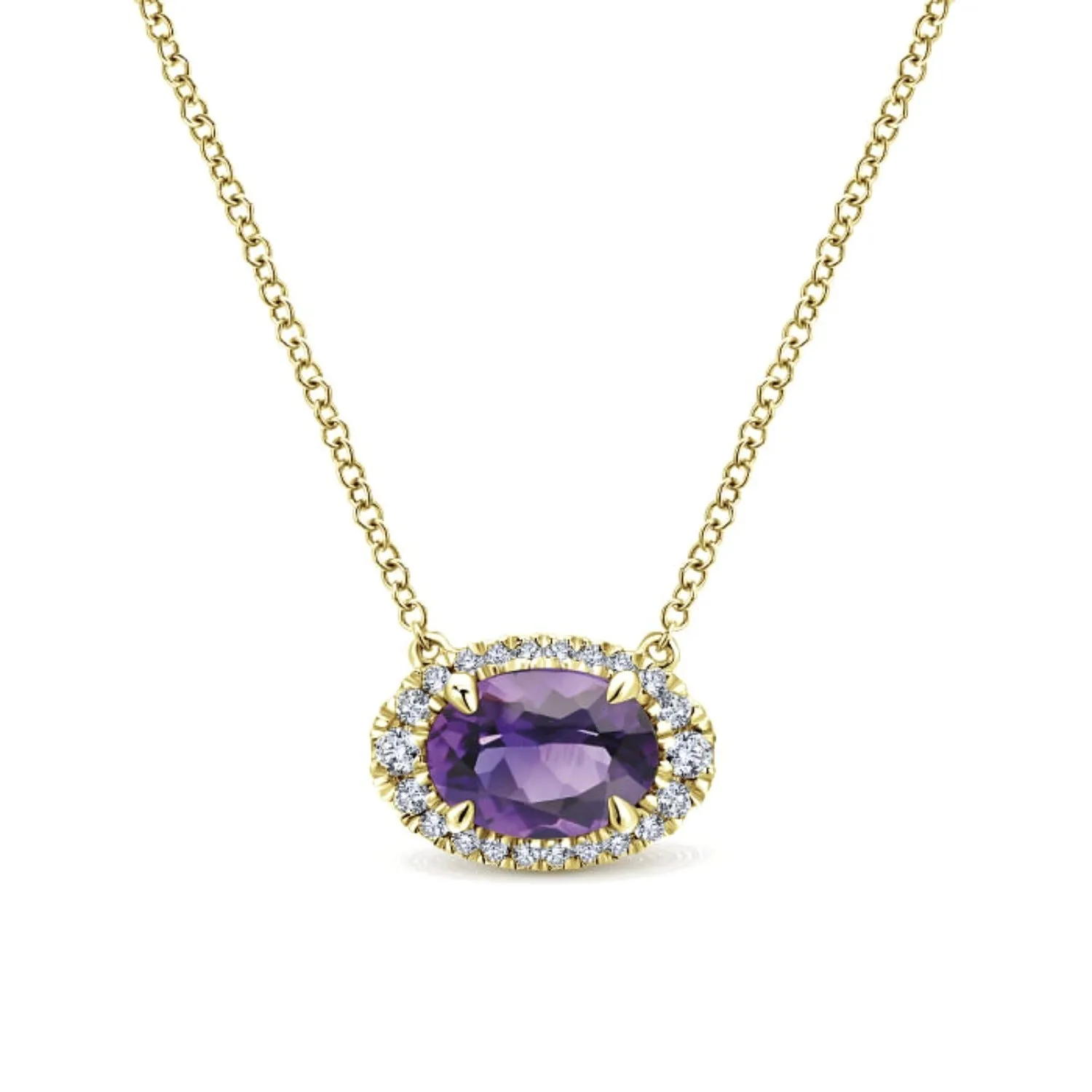Gabriel & Co. Oval Cut Amethyst & Diamond Halo Pendant