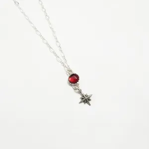 Garnet Gemstone and Starburst Sterling Silver Layering Necklace