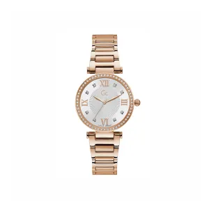 Gc Ladies Quartz Watch Full Rose Gold Plated Steel Case & Bracelet With White Sun Ray Dial