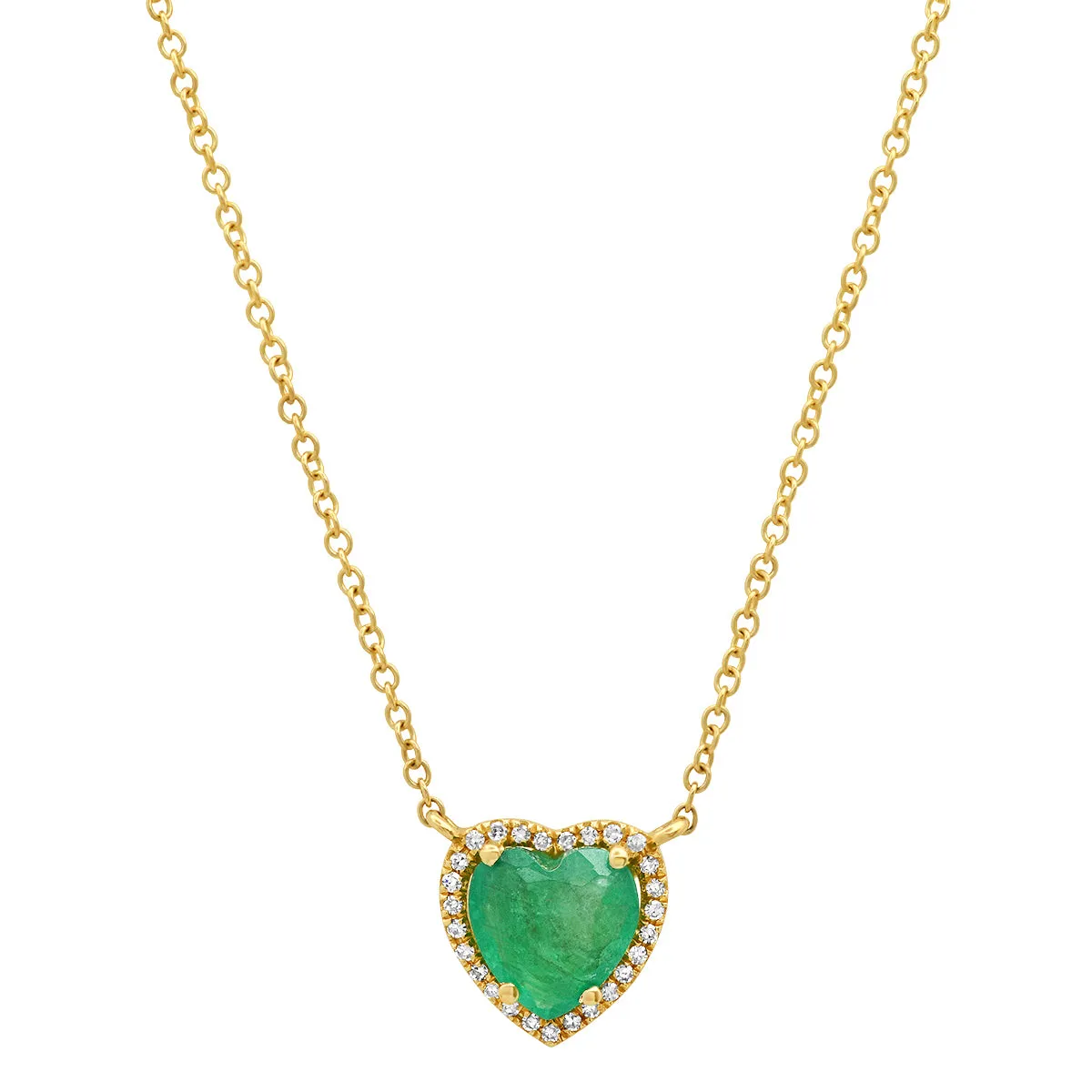 Gemstone Heart with Diamond Halo on Thin Cable Chain Necklace