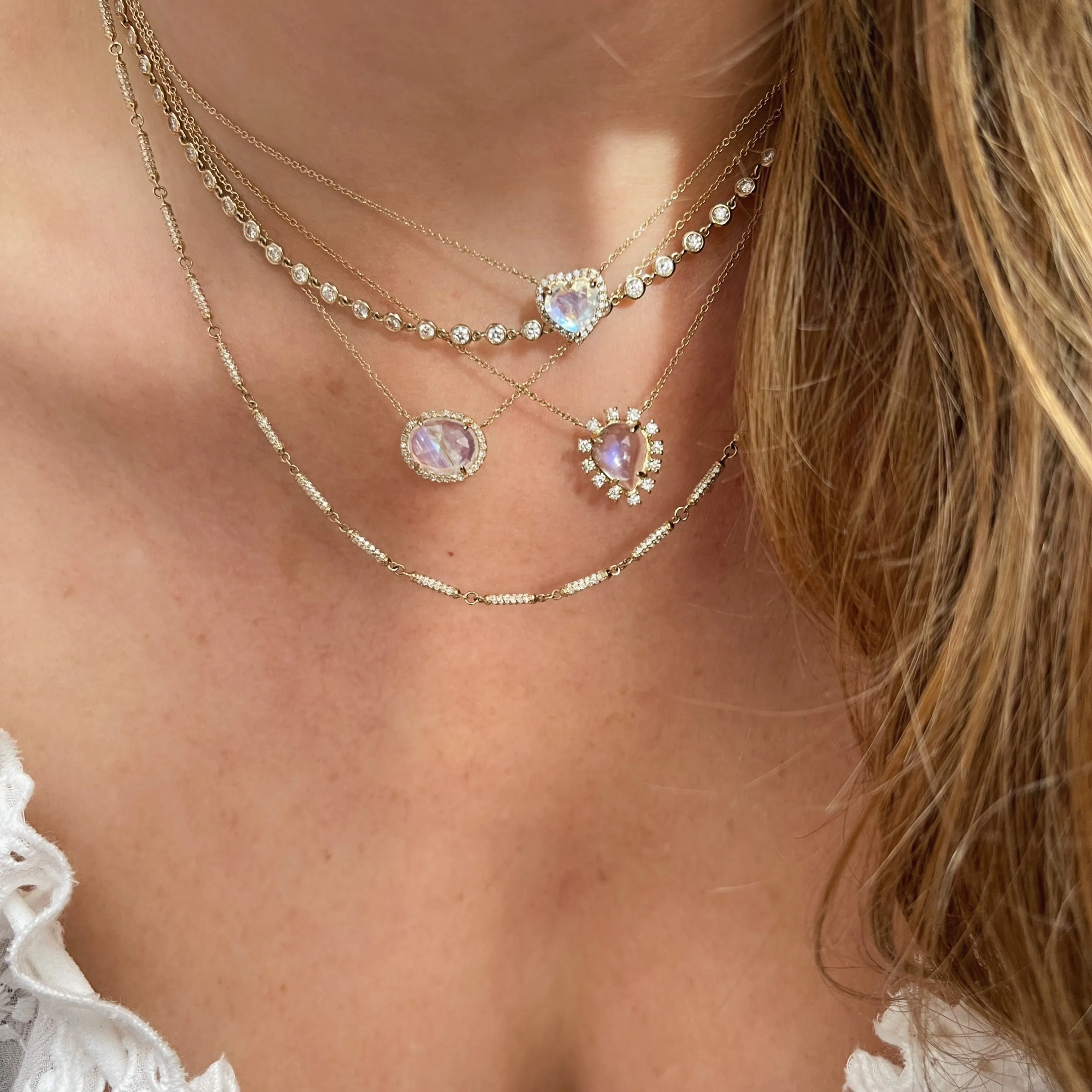 Gemstone Heart with Diamond Halo on Thin Cable Chain Necklace
