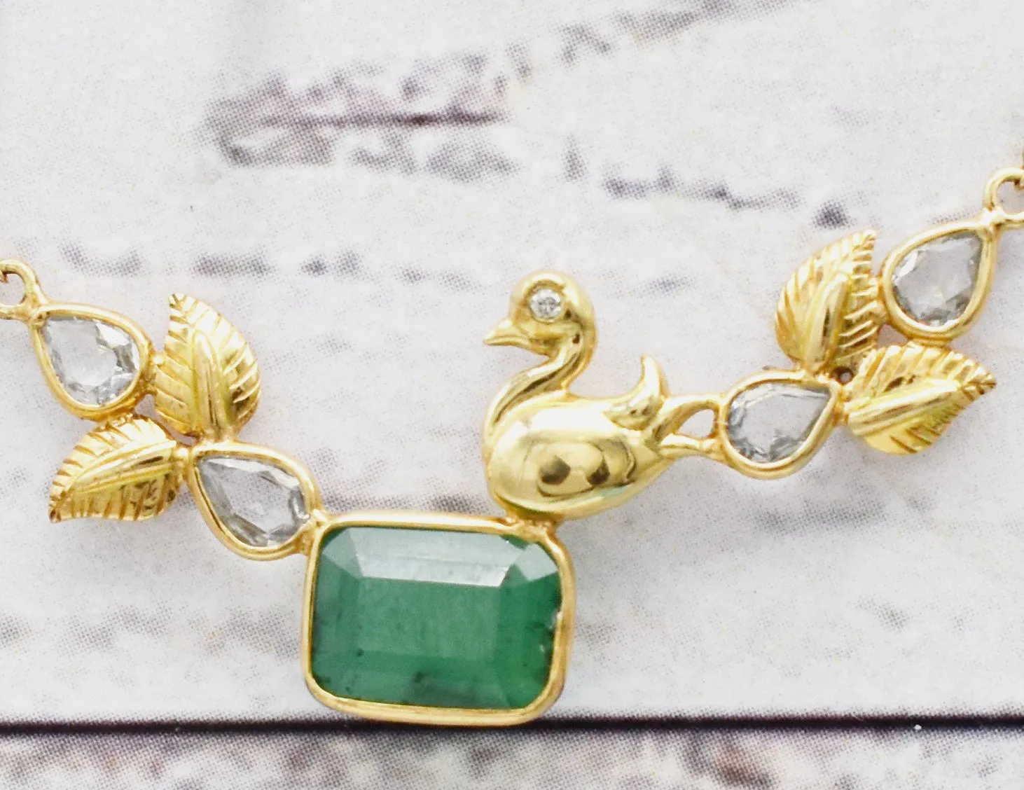 Genuine Emerald & Diamond Dainty Bird Necklace