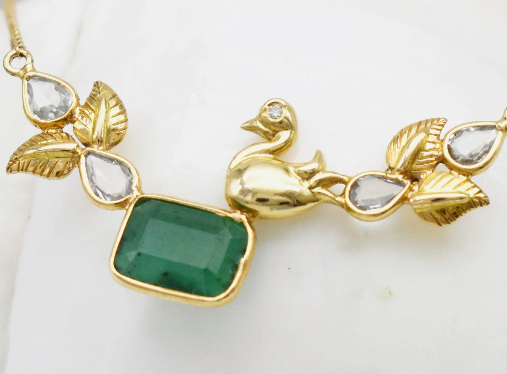 Genuine Emerald & Diamond Dainty Bird Necklace
