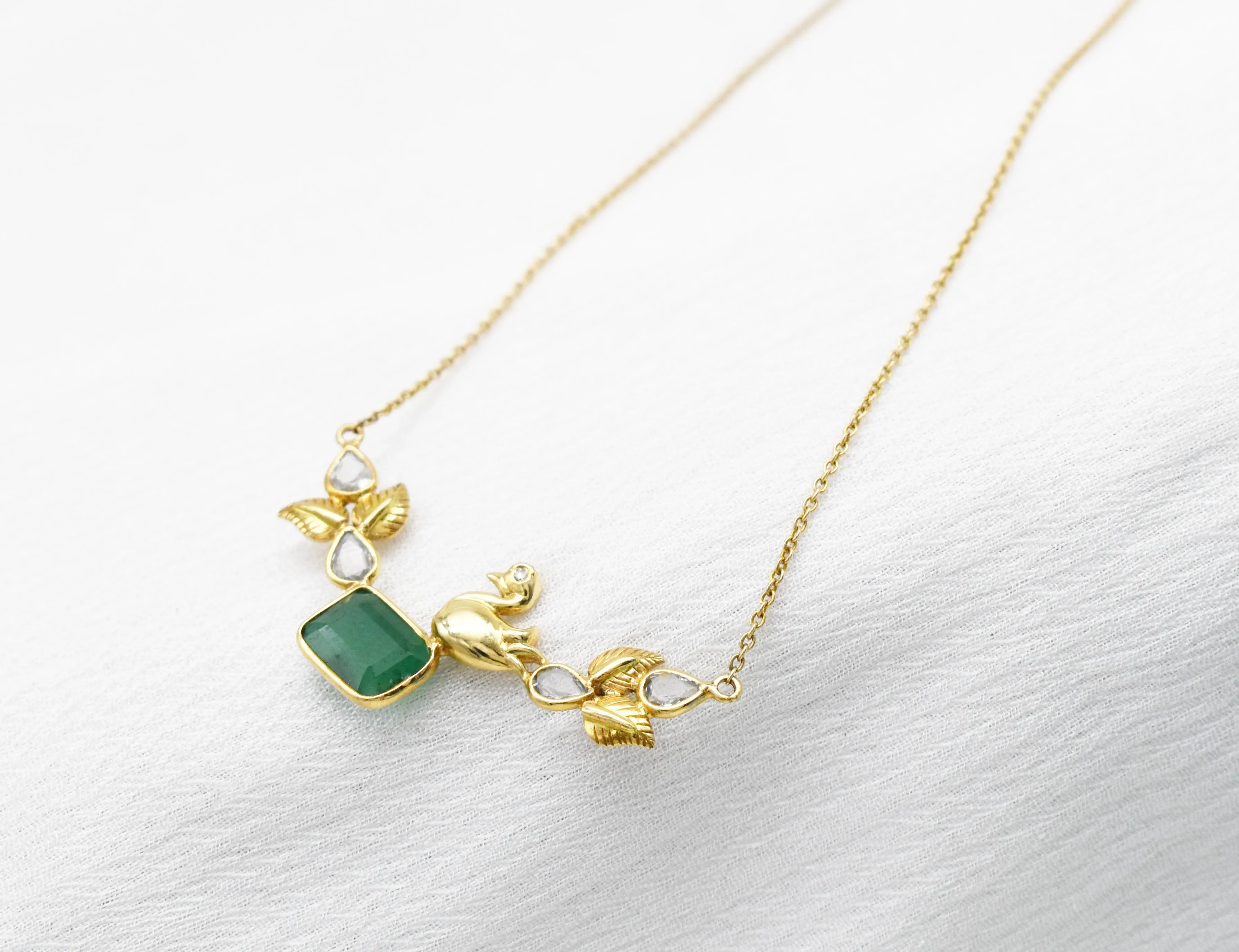 Genuine Emerald & Diamond Dainty Bird Necklace