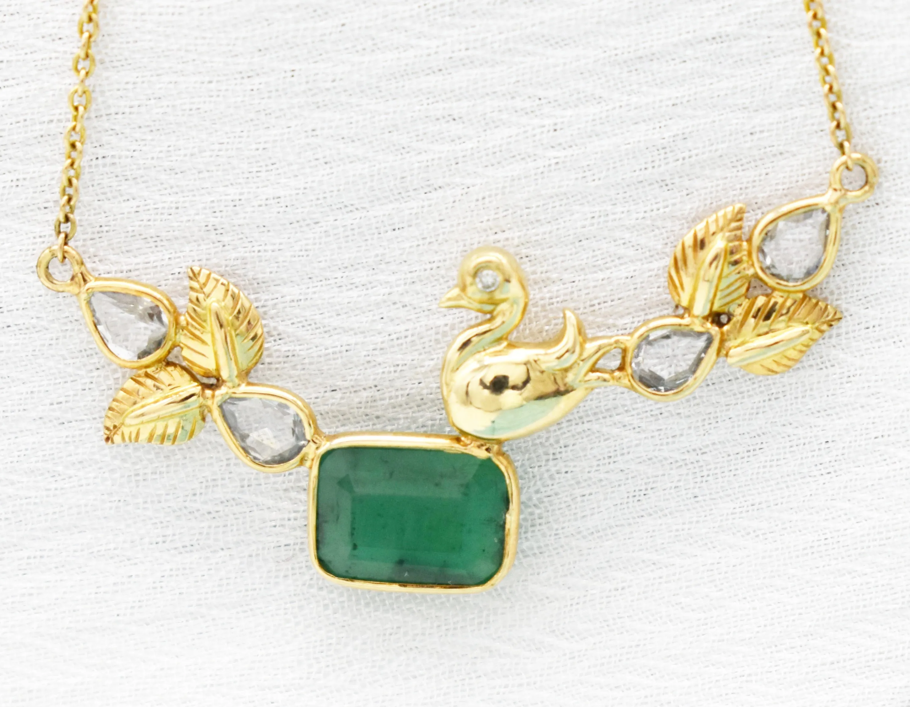 Genuine Emerald & Diamond Dainty Bird Necklace