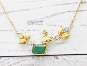 Genuine Emerald & Diamond Dainty Bird Necklace