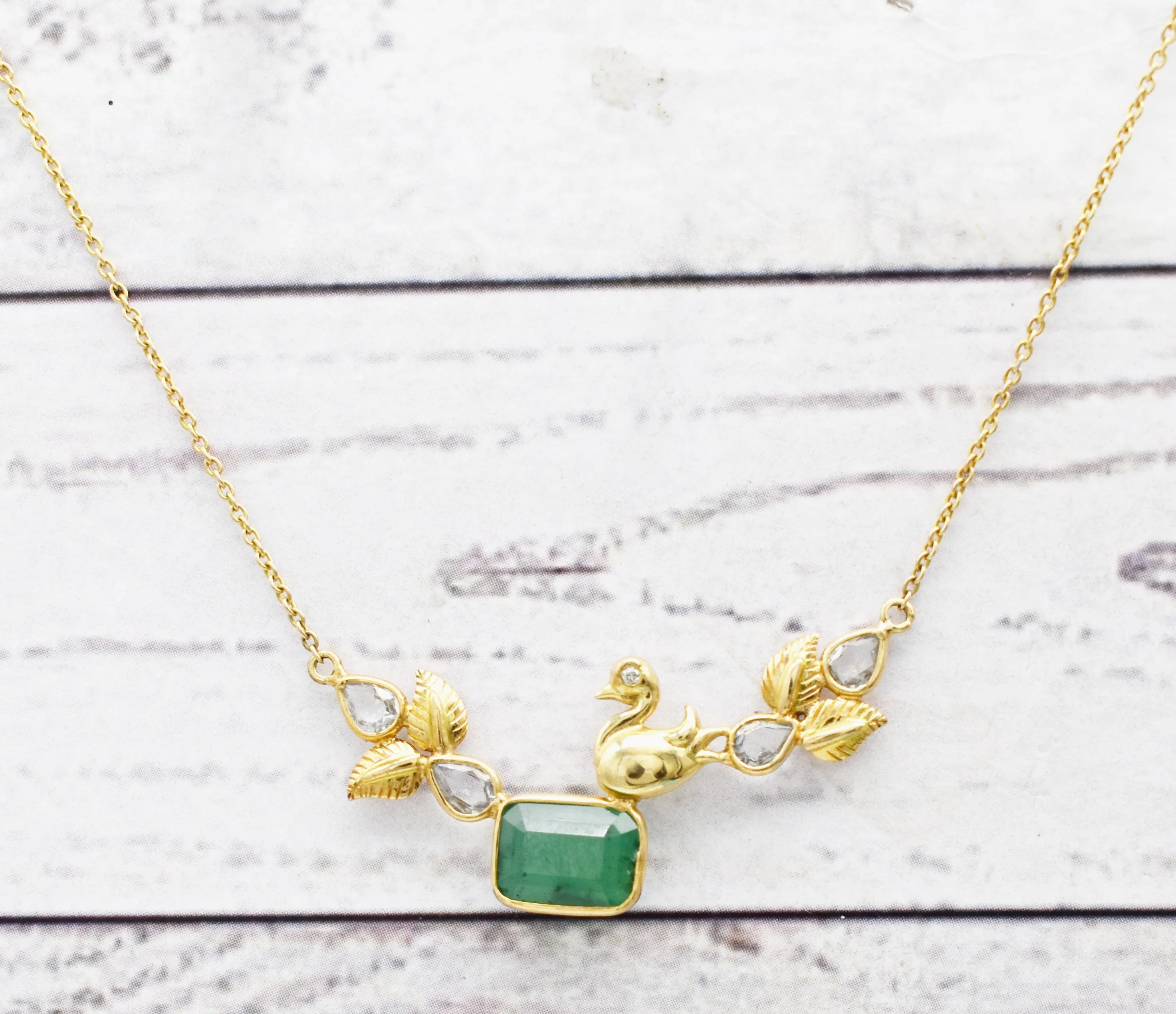 Genuine Emerald & Diamond Dainty Bird Necklace