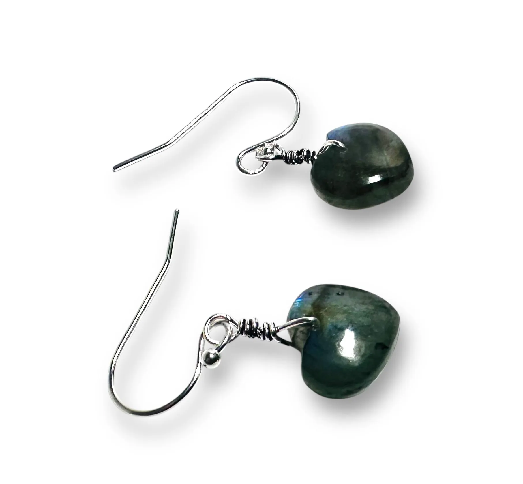 Genuine Labradorite Heart Silver Earrings, Labradorite*