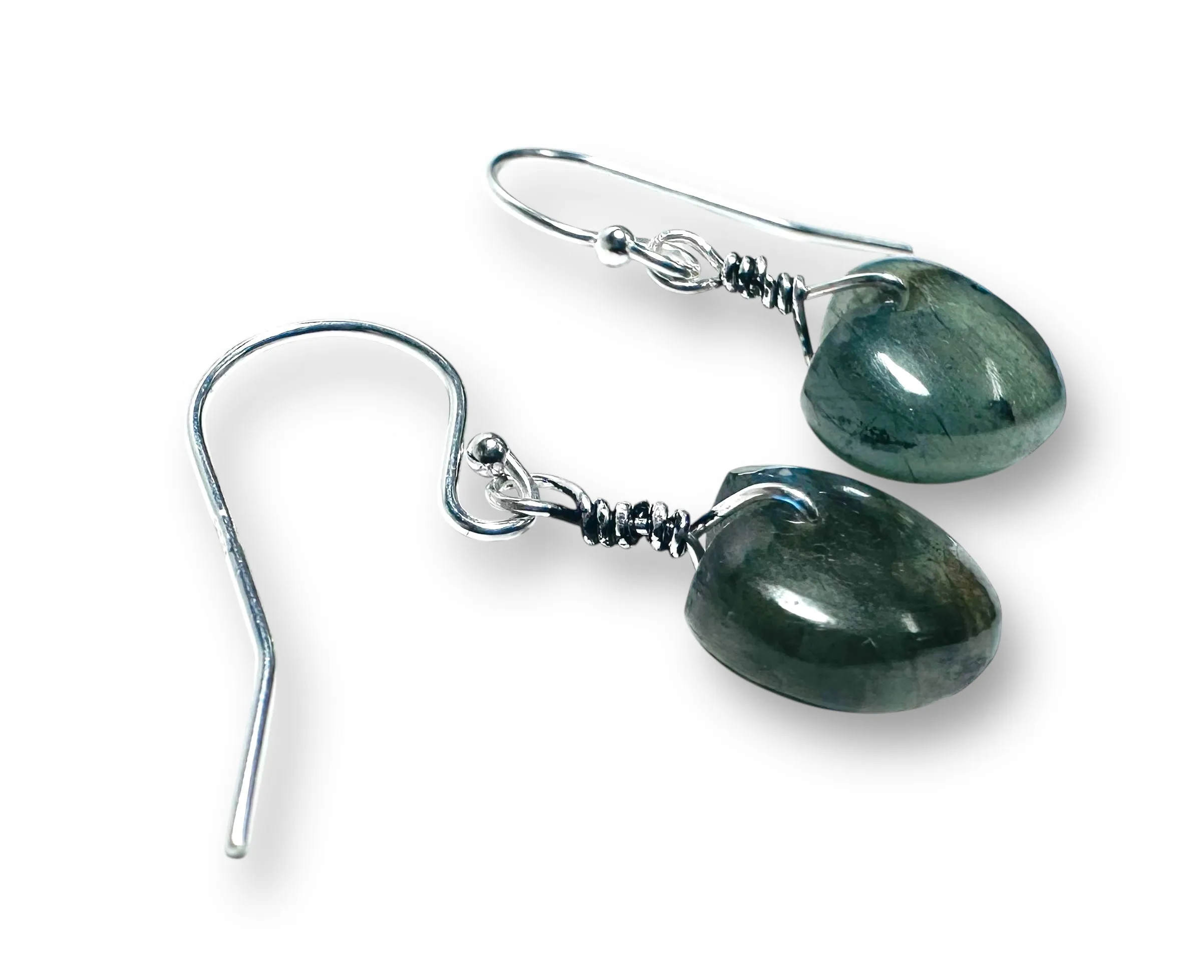 Genuine Labradorite Heart Silver Earrings, Labradorite*