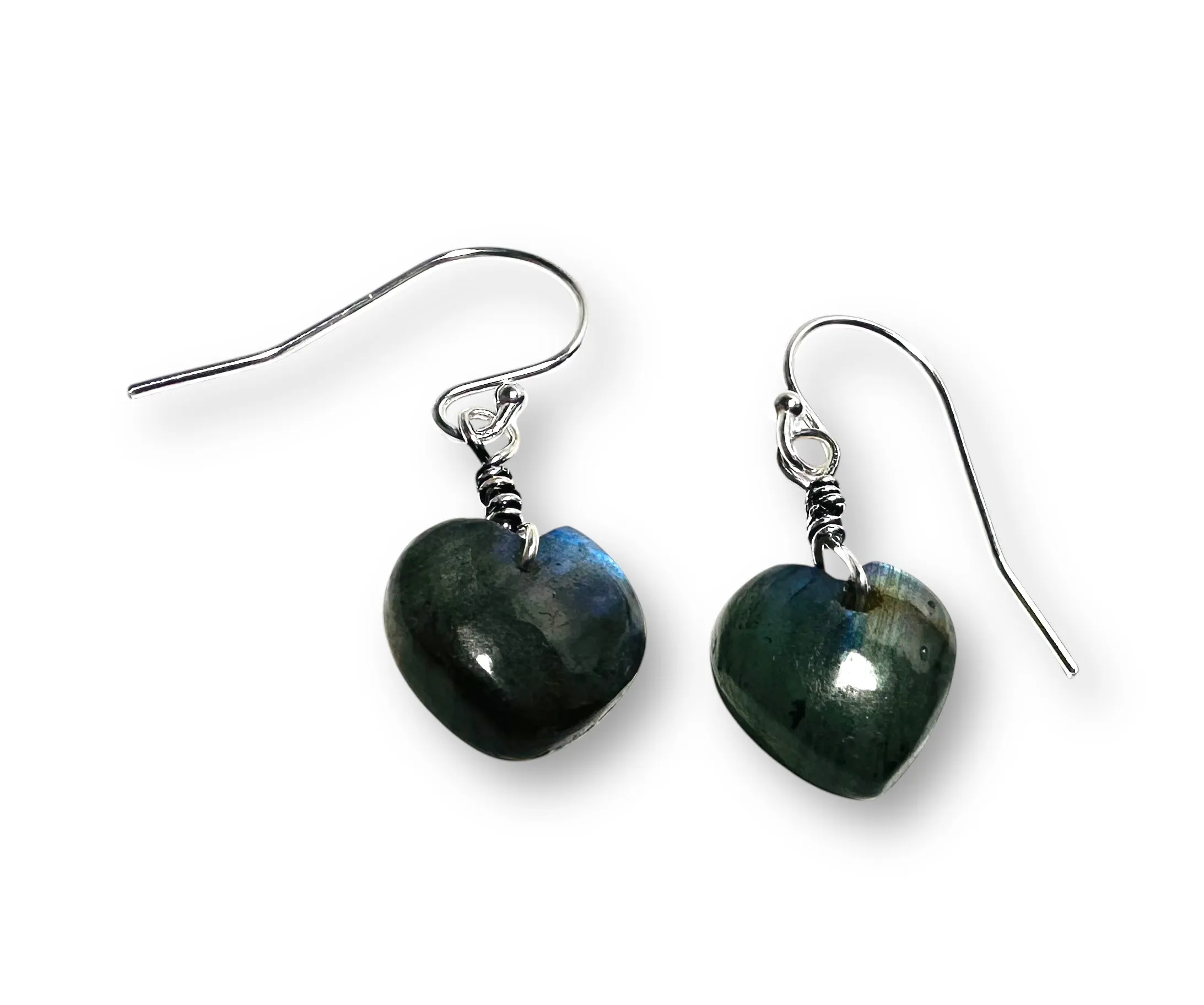 Genuine Labradorite Heart Silver Earrings, Labradorite*