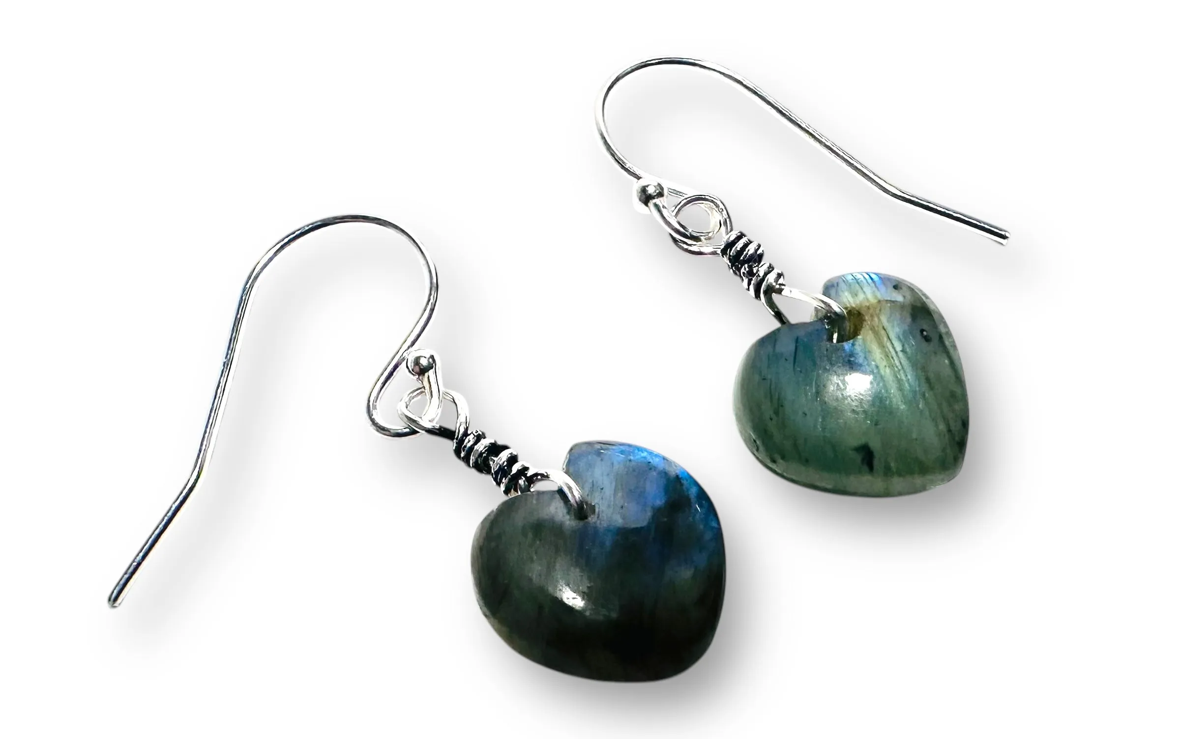 Genuine Labradorite Heart Silver Earrings, Labradorite*