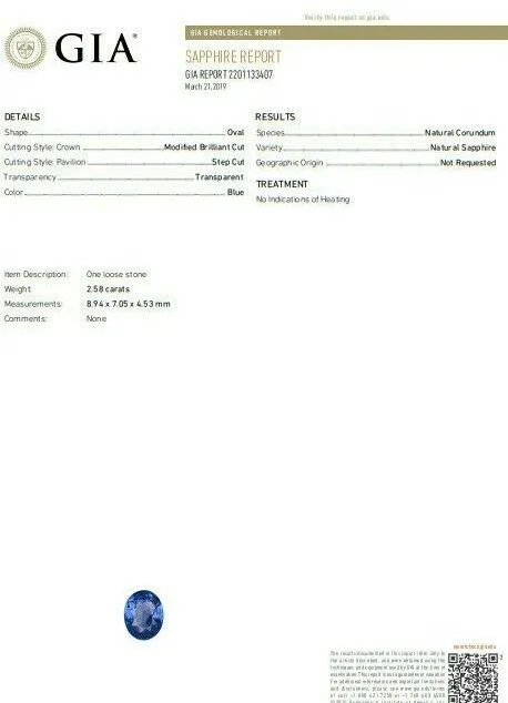 GIA Certified 2.58ct Natural No Heat Sapphire Diamond Ring Unheated Platinum
