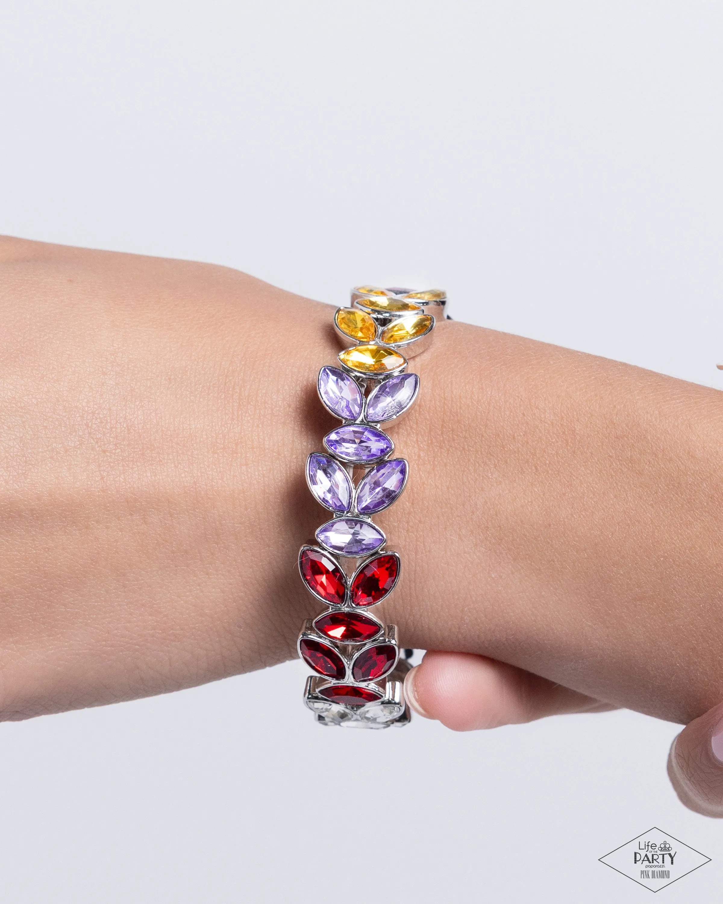 Gilded Gardens - Multi - Colorful Rhinestone Cancer Awareness Paparazzi Stretchy Bracelet - Pink Diamond Exclusive