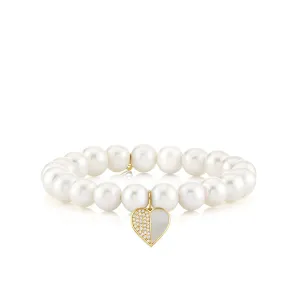 Gold & Diamond Mother of Pearl Heart on Pearls