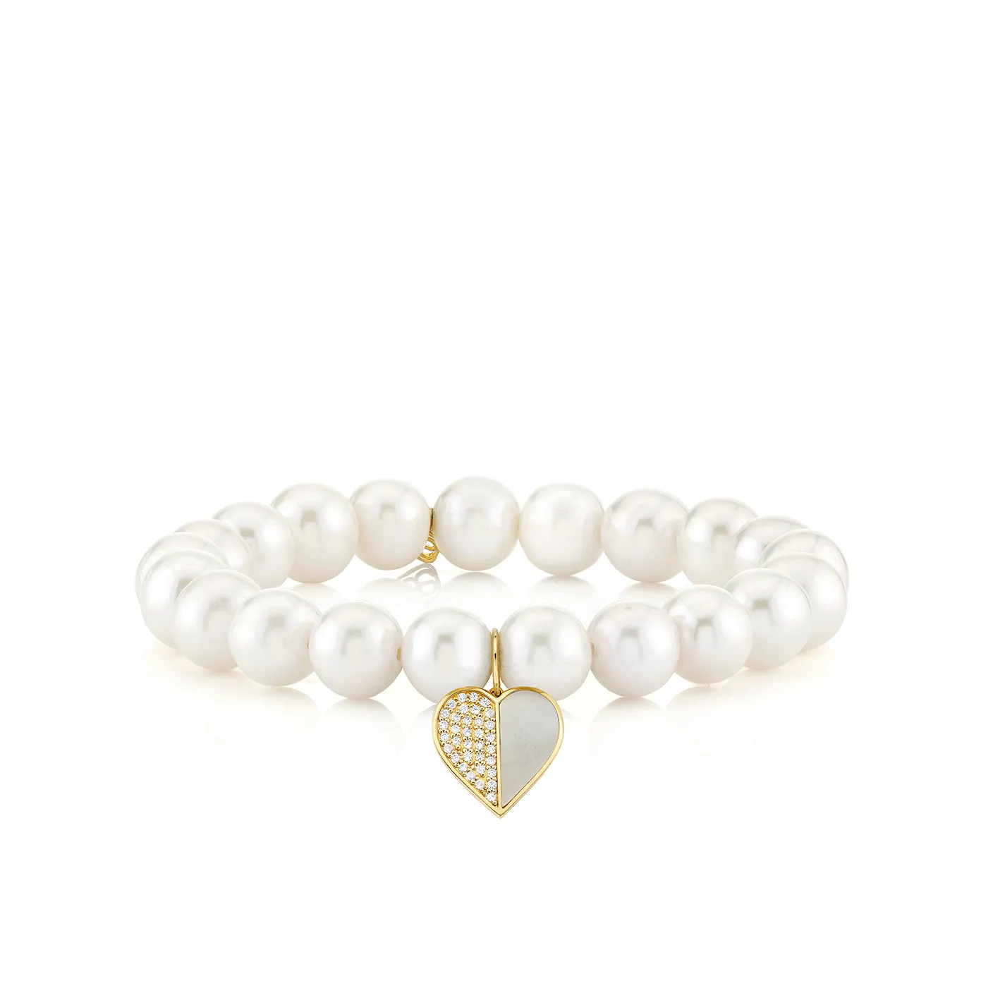 Gold & Diamond Mother of Pearl Heart on Pearls