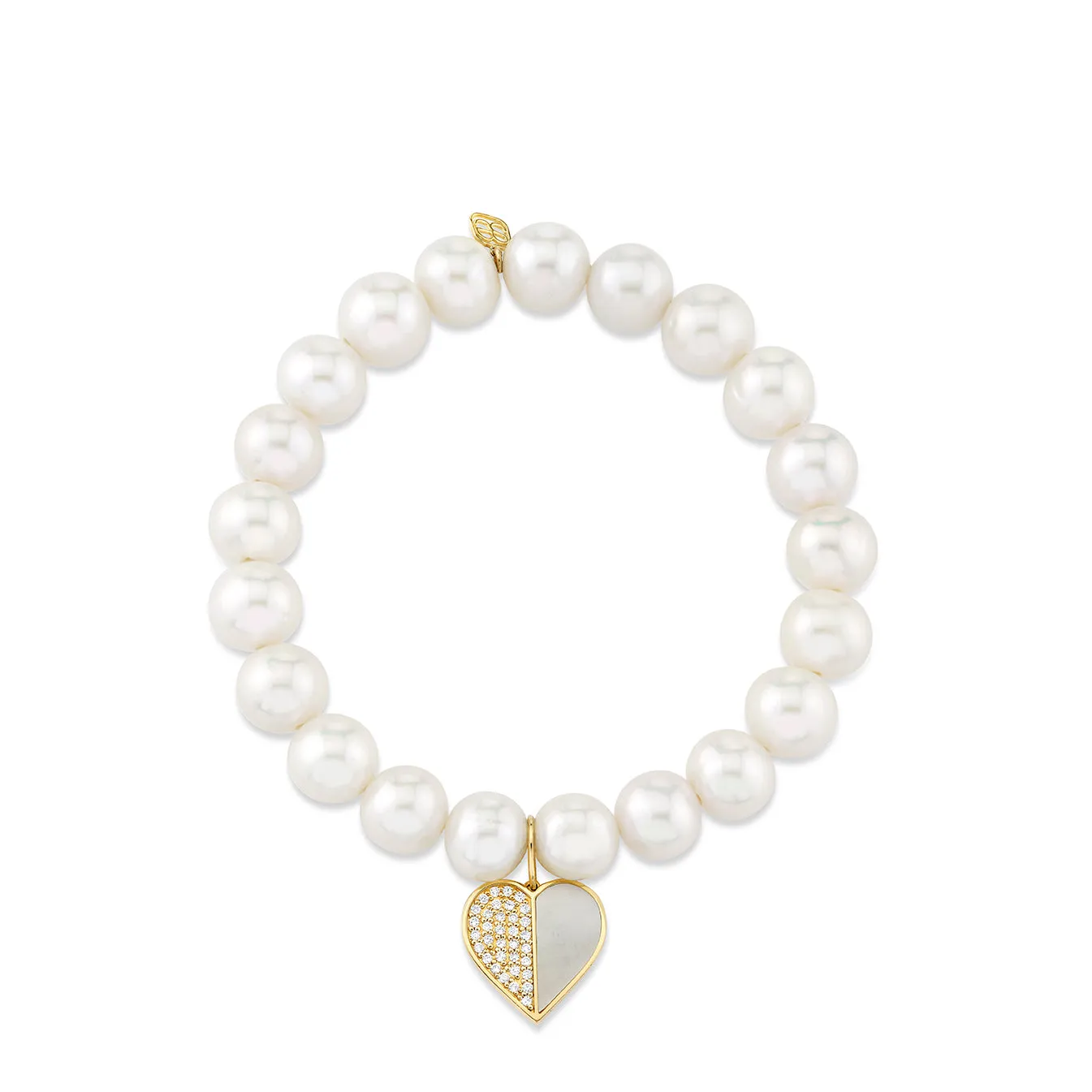 Gold & Diamond Mother of Pearl Heart on Pearls