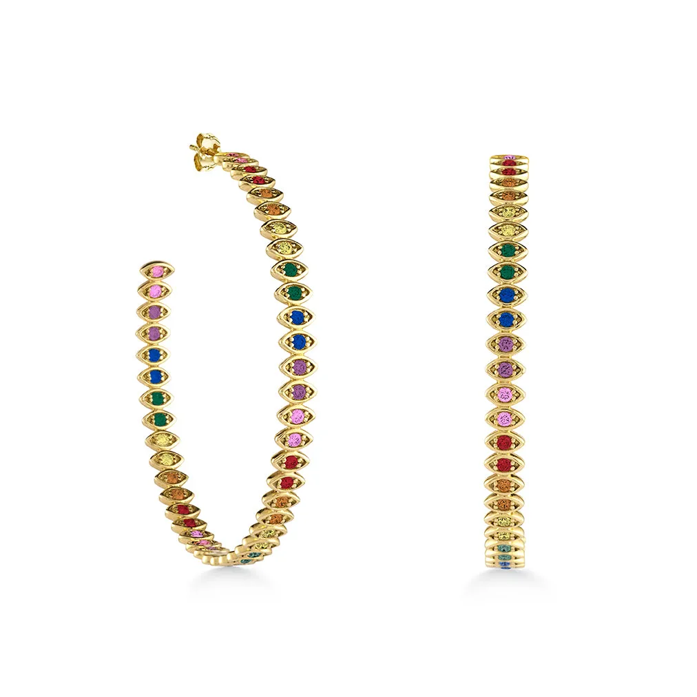 Gold & Rainbow Large Marquise Eye Hoops