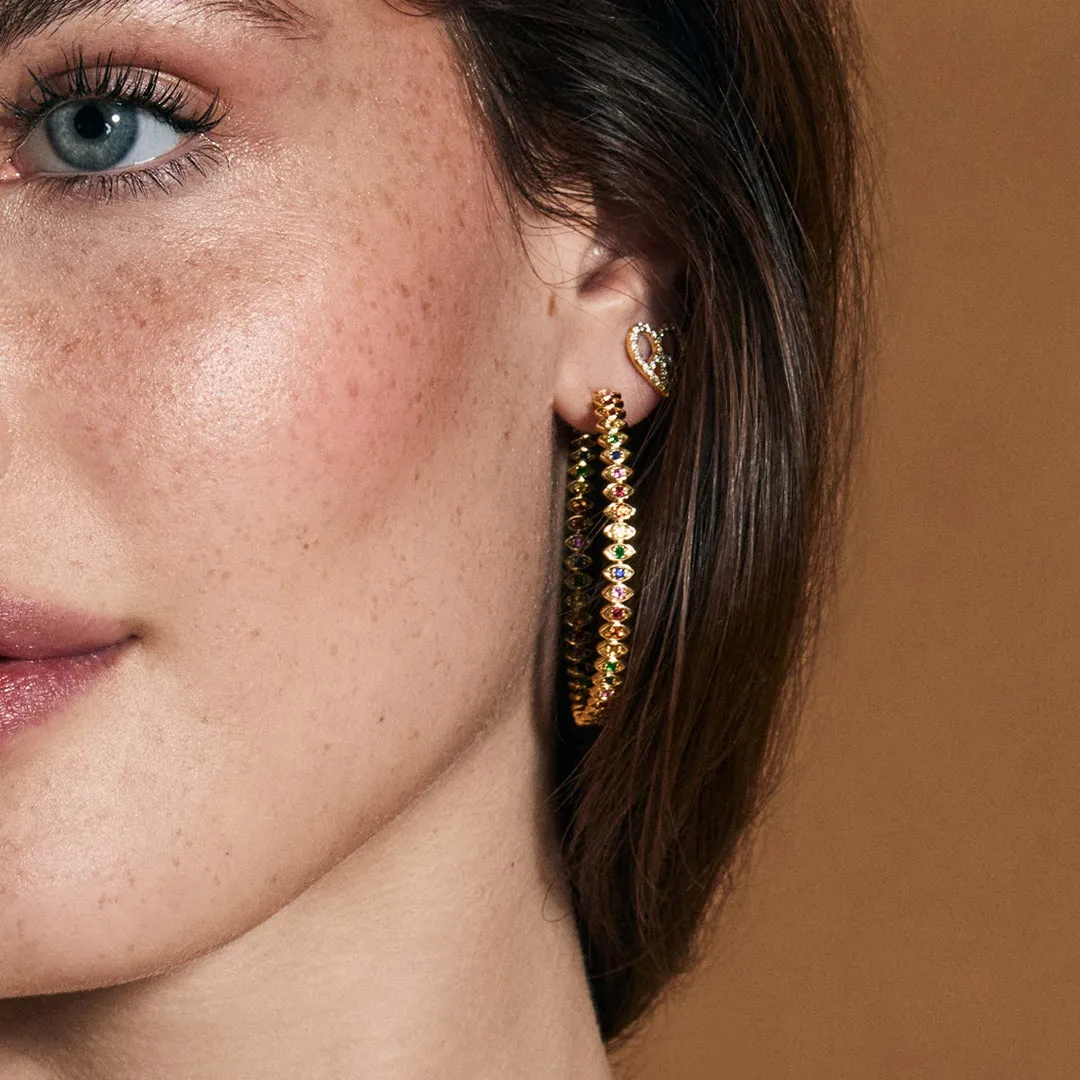 Gold & Rainbow Large Marquise Eye Hoops