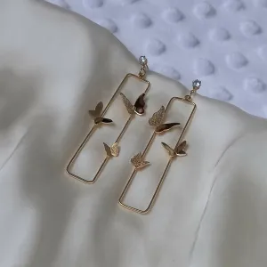 Gold Butterfly Drop Earrings - Lightweight Earrings, Rectangle Butterfly Earrings, Cute Earrings, Gold Earrings In The UK, Gold Jewellery