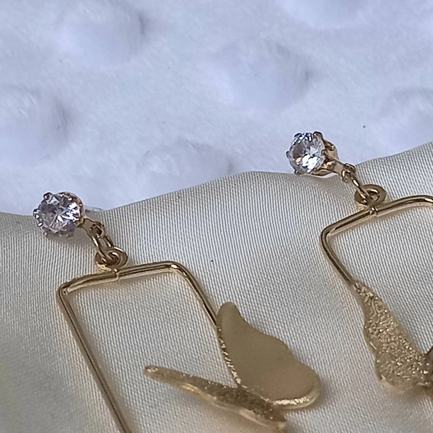 Gold Butterfly Drop Earrings - Lightweight Earrings, Rectangle Butterfly Earrings, Cute Earrings, Gold Earrings In The UK, Gold Jewellery