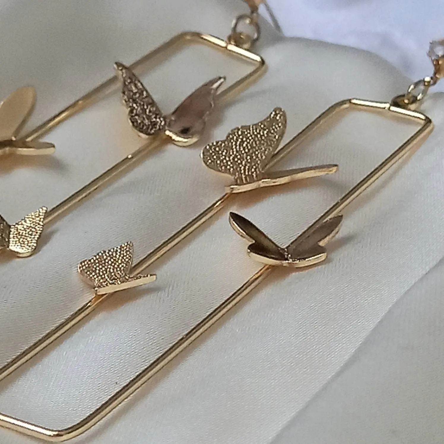 Gold Butterfly Drop Earrings - Lightweight Earrings, Rectangle Butterfly Earrings, Cute Earrings, Gold Earrings In The UK, Gold Jewellery