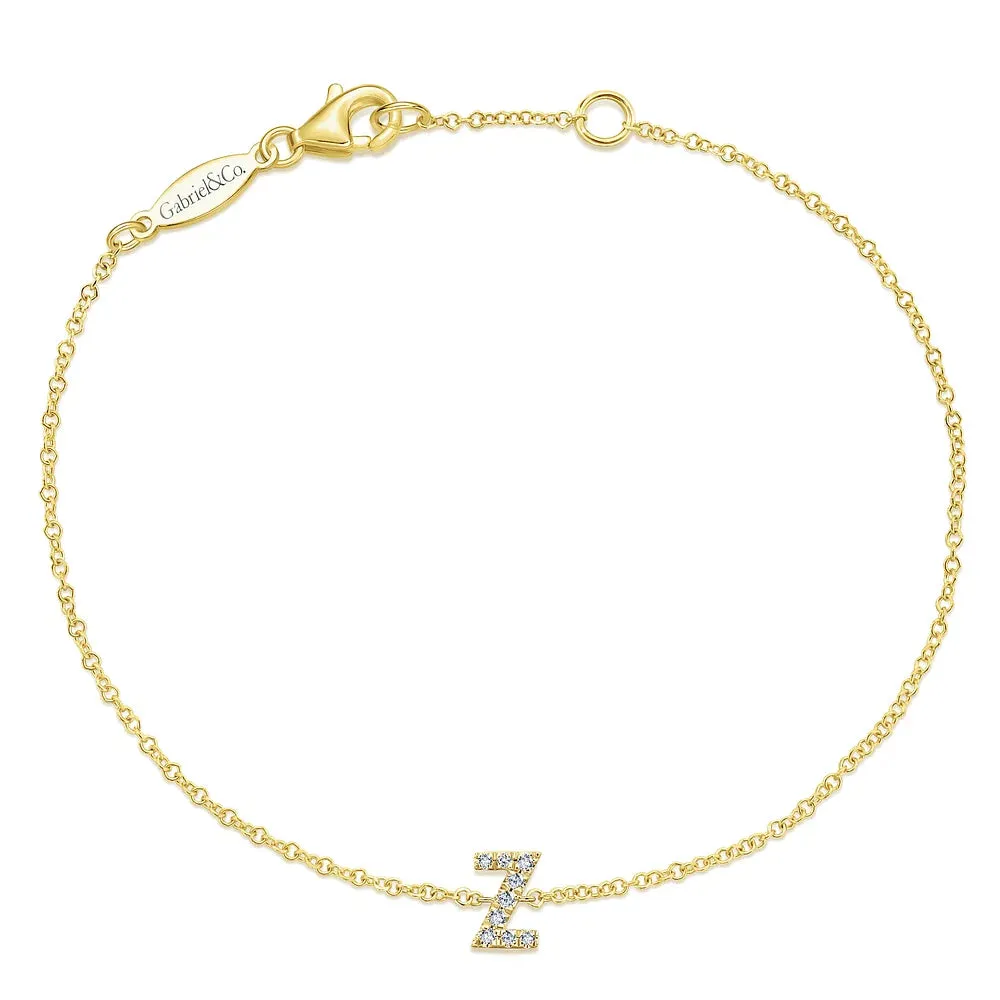 Gold Chain Bracelet with Diamond Initial