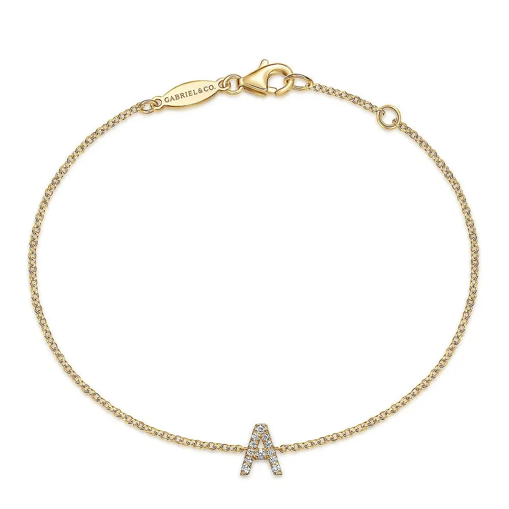 Gold Chain Bracelet with Diamond Initial