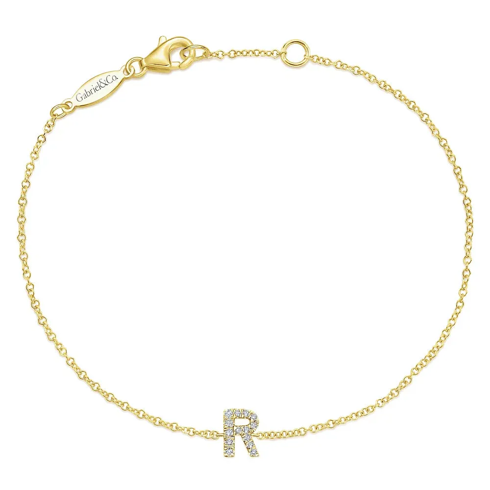 Gold Chain Bracelet with Diamond Initial