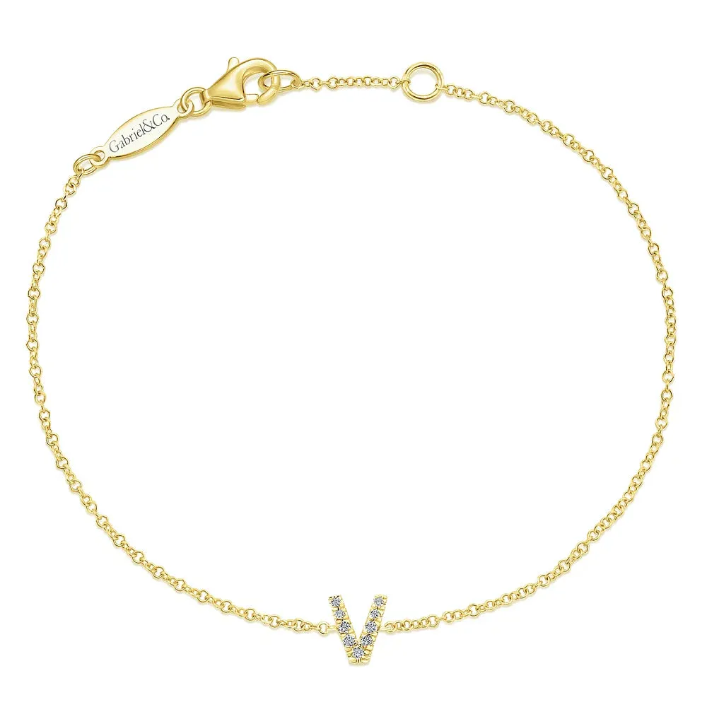 Gold Chain Bracelet with Diamond Initial
