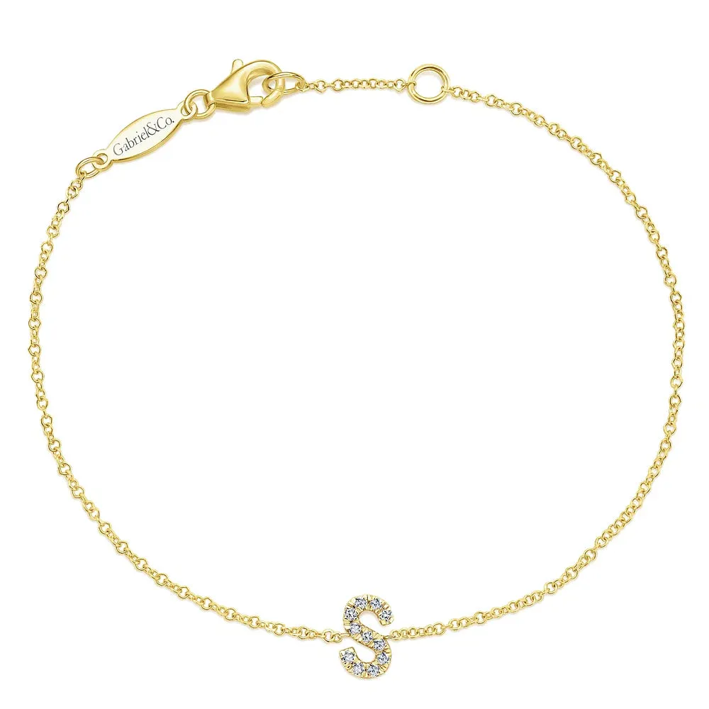 Gold Chain Bracelet with Diamond Initial