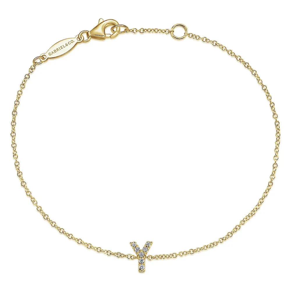 Gold Chain Bracelet with Diamond Initial