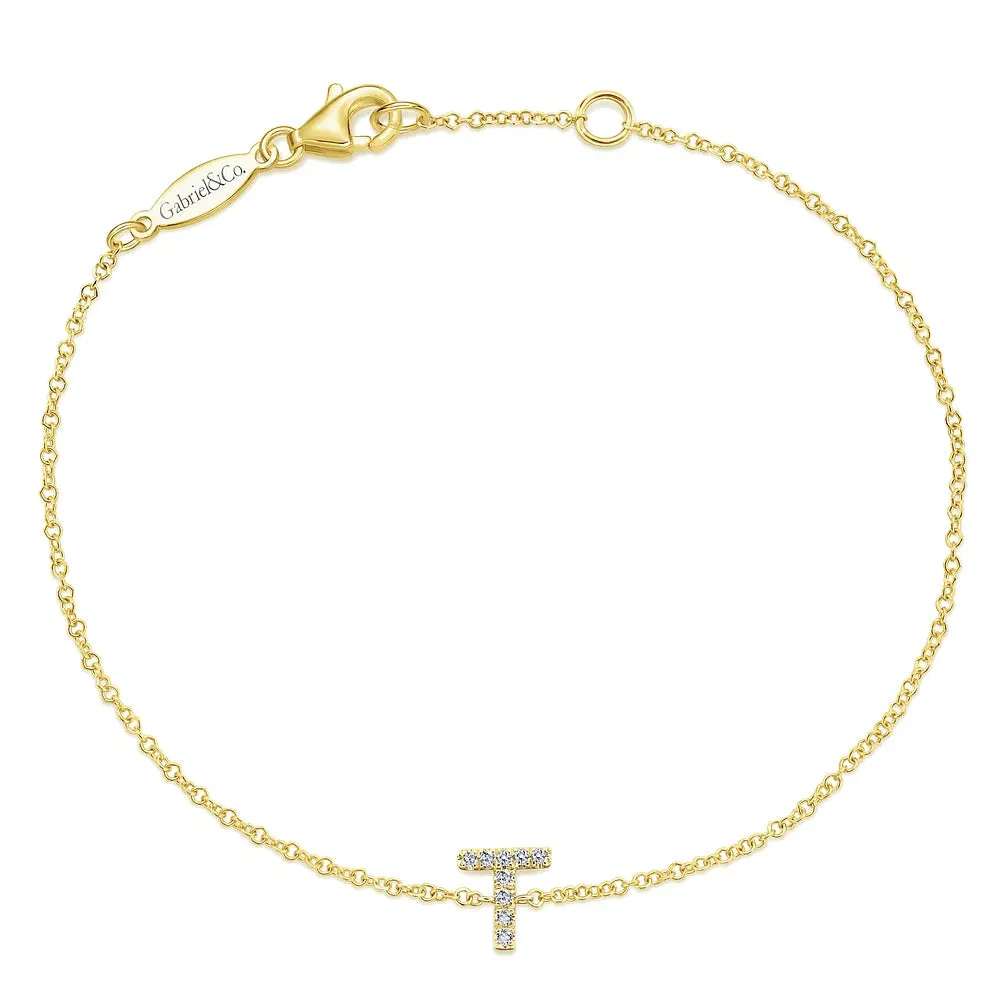 Gold Chain Bracelet with Diamond Initial