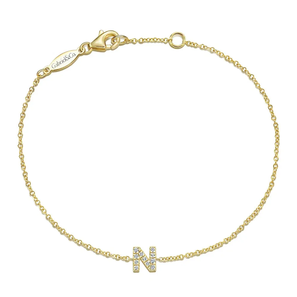 Gold Chain Bracelet with Diamond Initial
