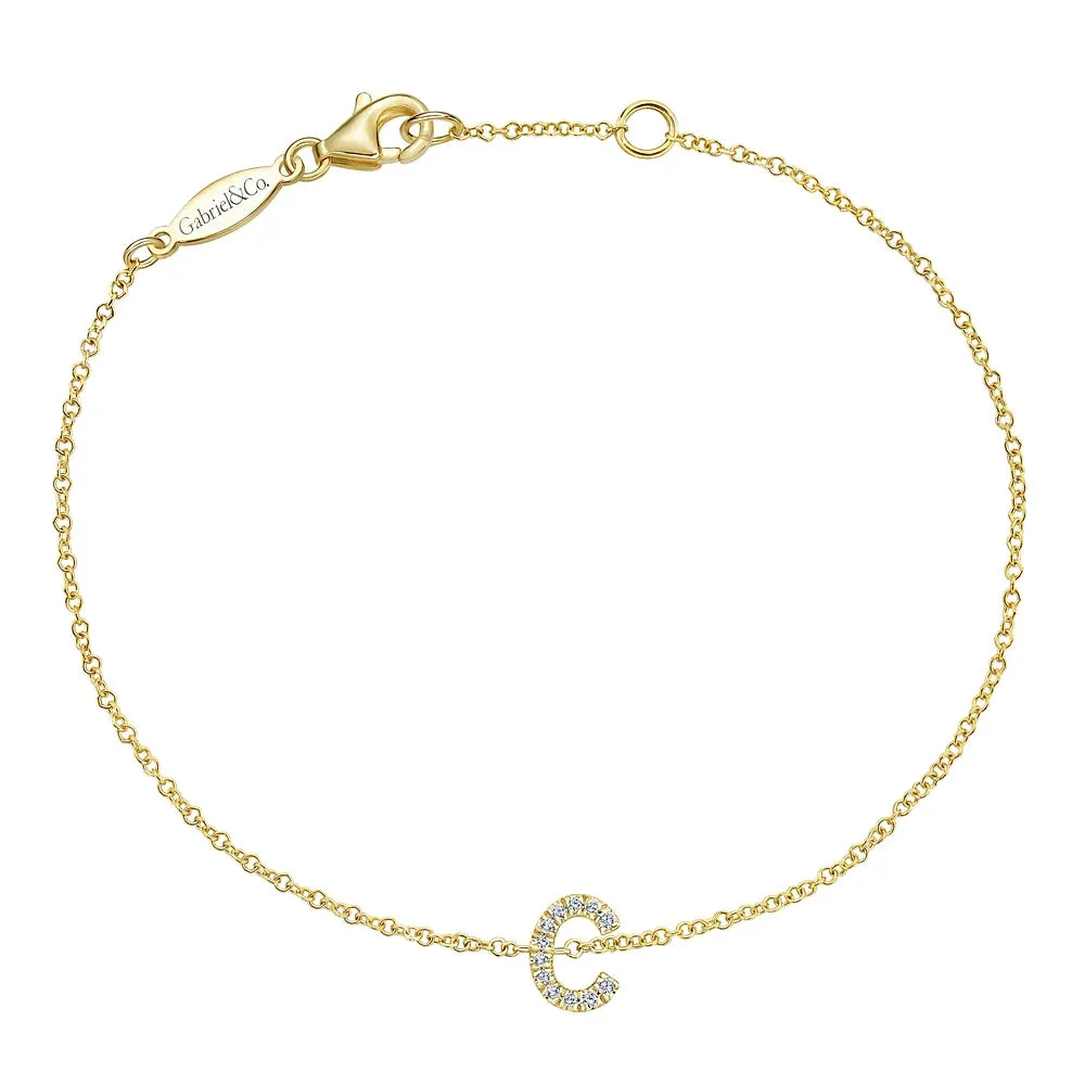 Gold Chain Bracelet with Diamond Initial