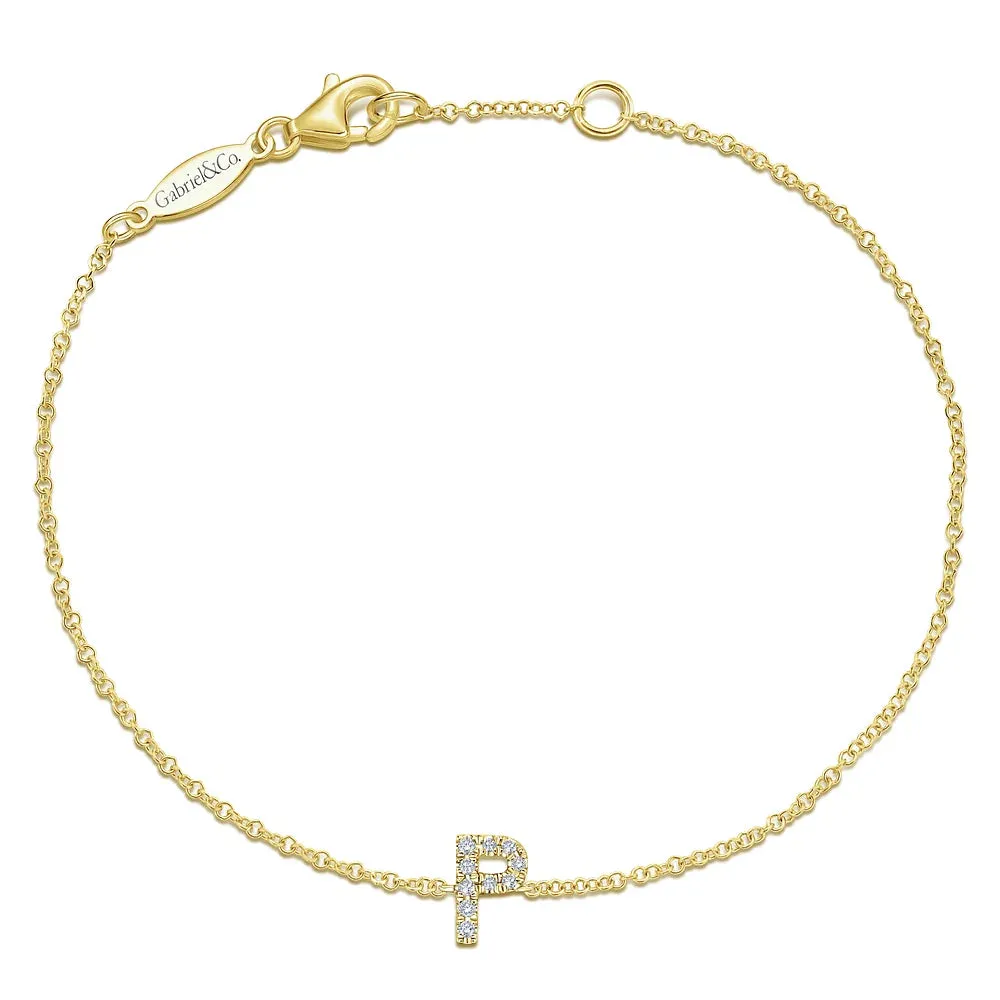 Gold Chain Bracelet with Diamond Initial