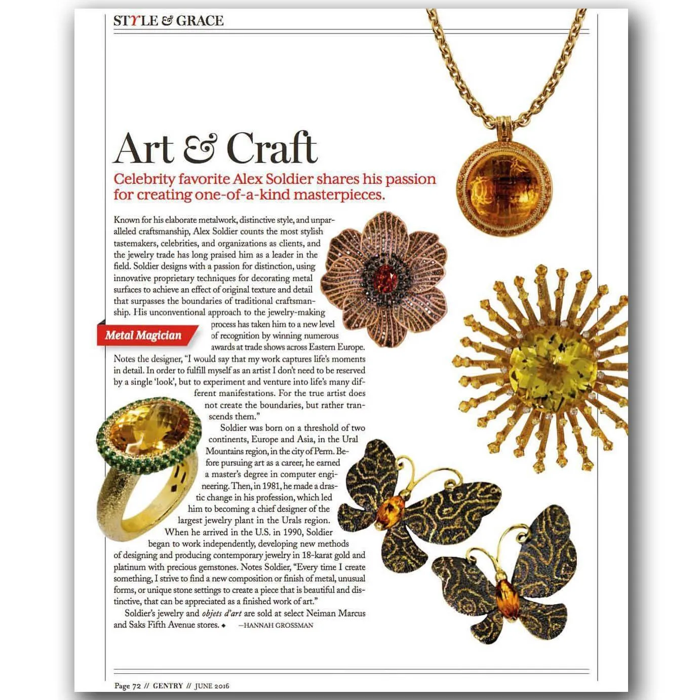 Gold Coronaria Pendant/Necklace with Garnet & Diamonds