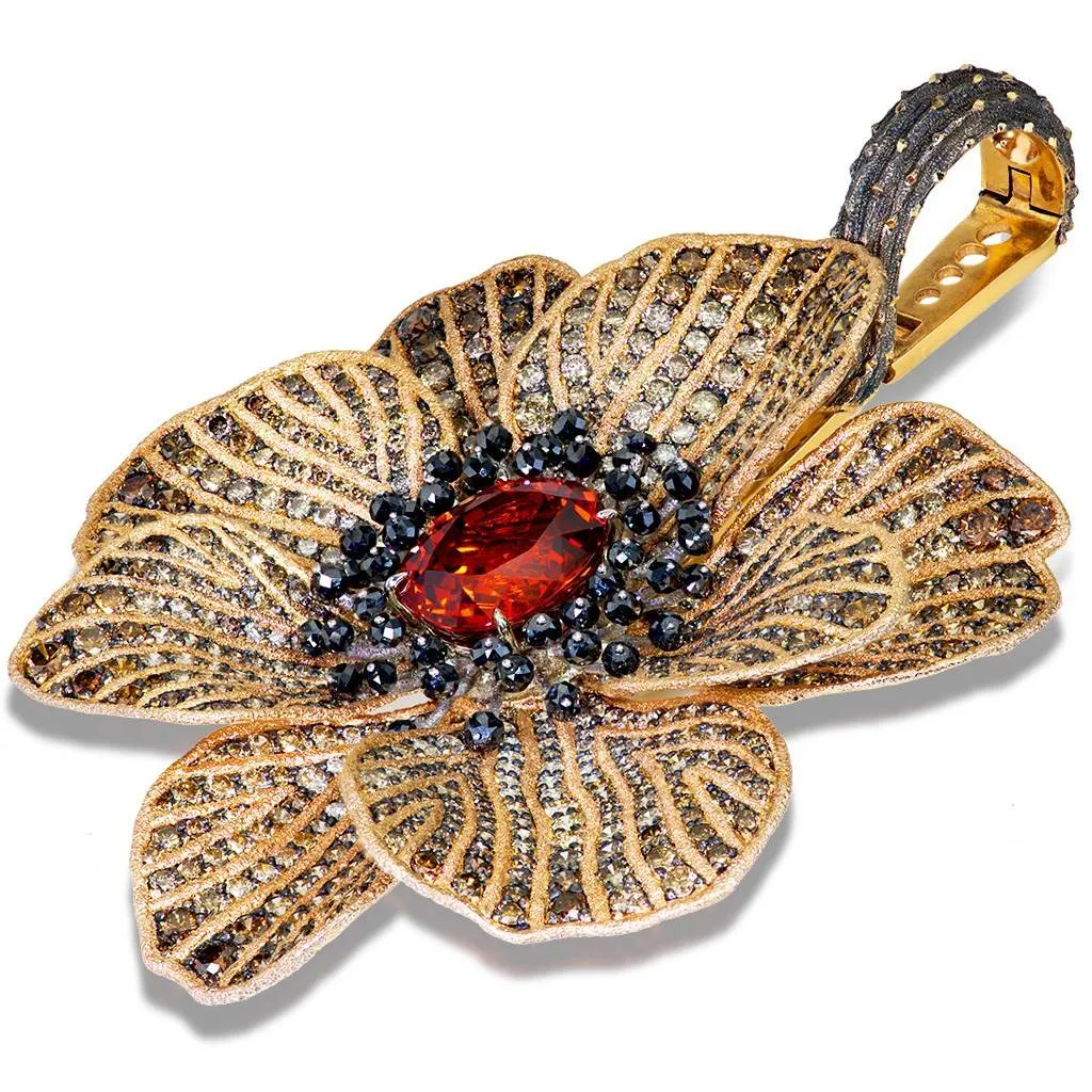 Gold Coronaria Pendant/Necklace with Garnet & Diamonds