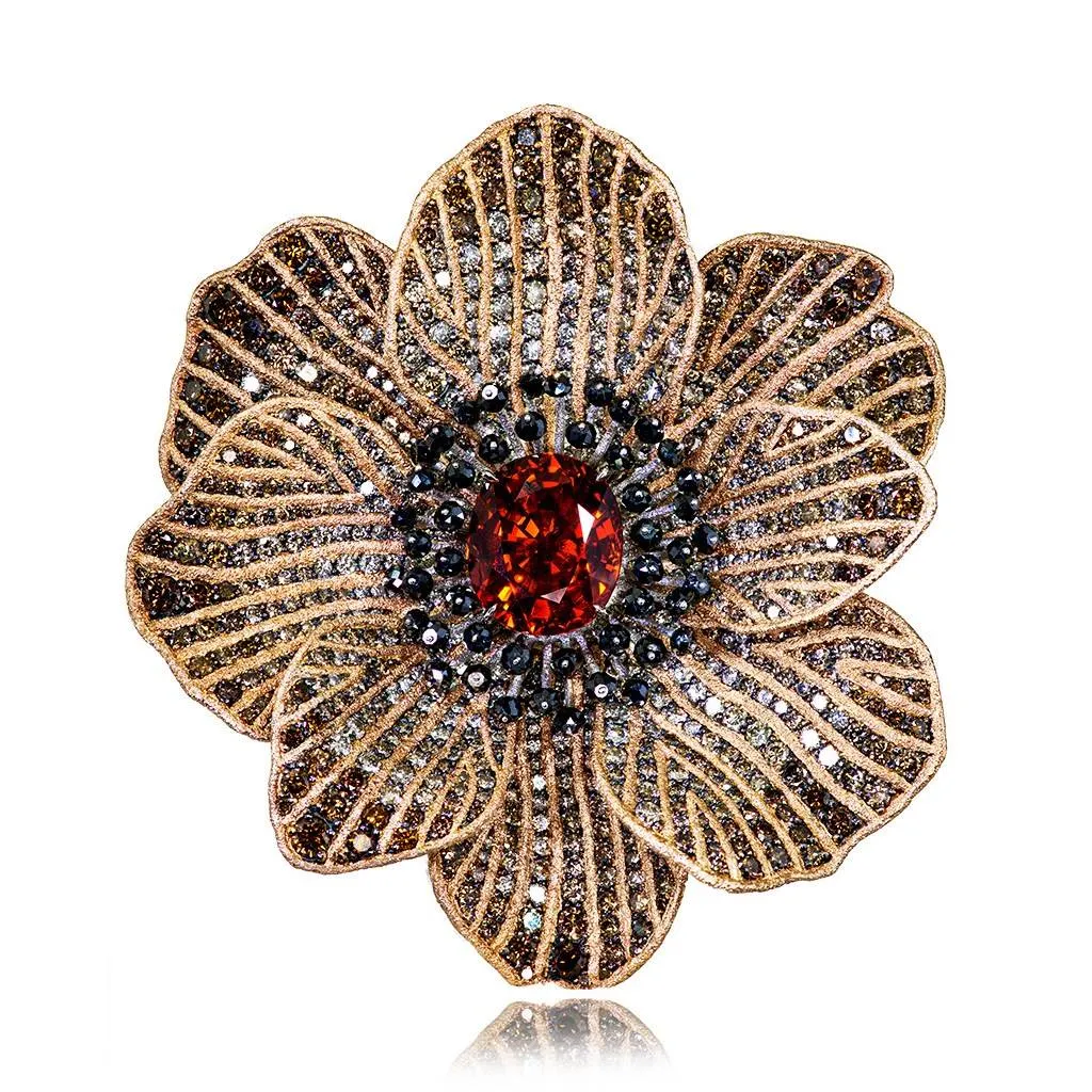 Gold Coronaria Pendant/Necklace with Garnet & Diamonds
