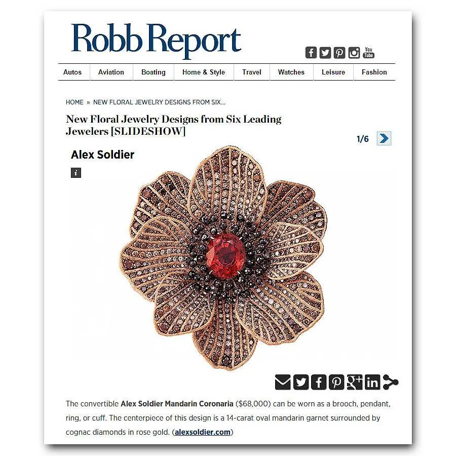 Gold Coronaria Pendant/Necklace with Garnet & Diamonds