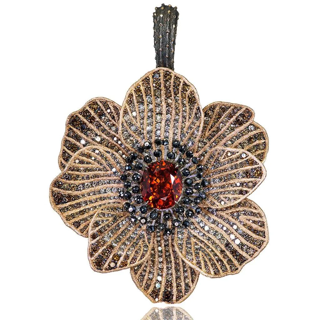 Gold Coronaria Pendant/Necklace with Garnet & Diamonds