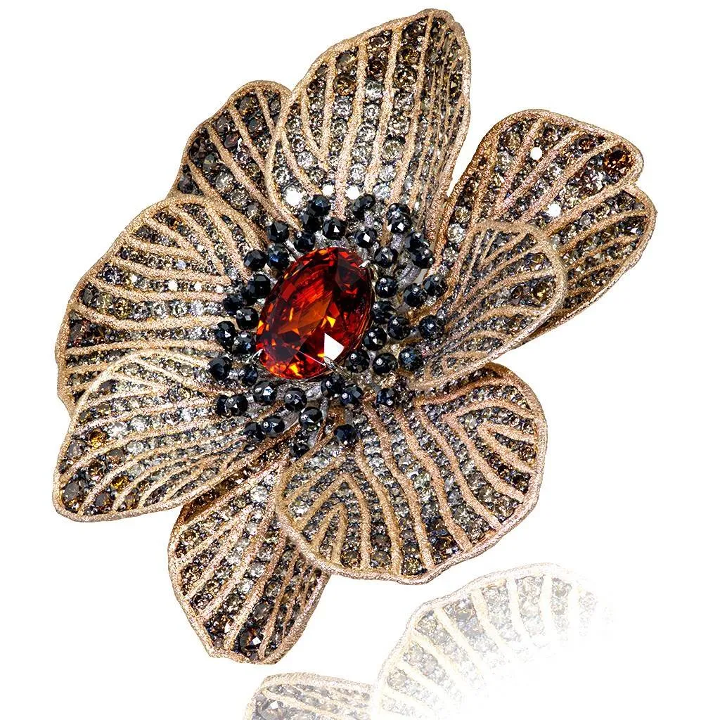 Gold Coronaria Pendant/Necklace with Garnet & Diamonds