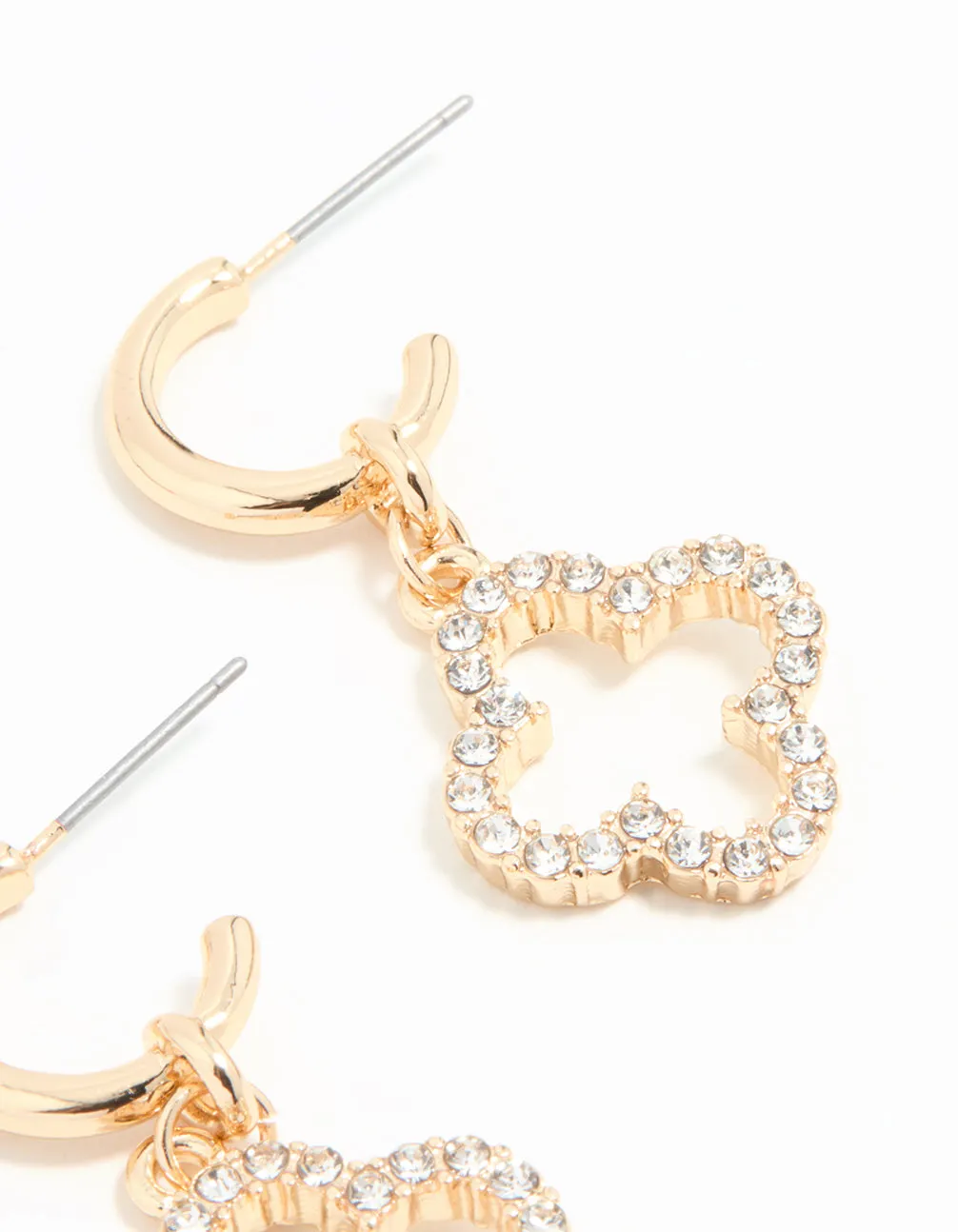 Gold Diamante Flower Huggie Earrings