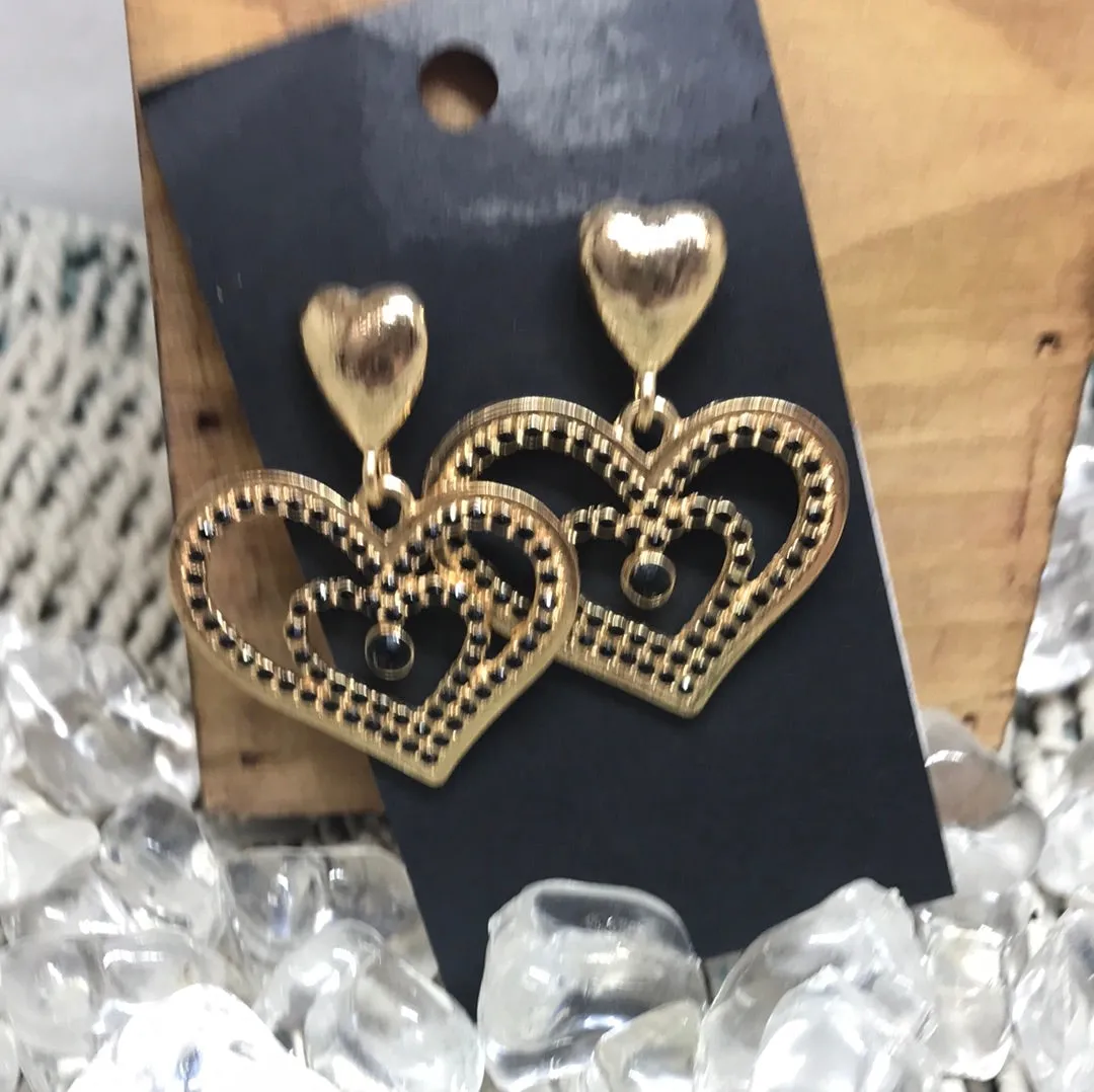 Gold Double Heart Earrings