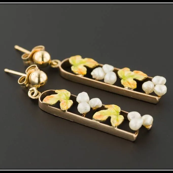 Gold Grape Dangle Earrings | Antique Pin Conversion Earrings