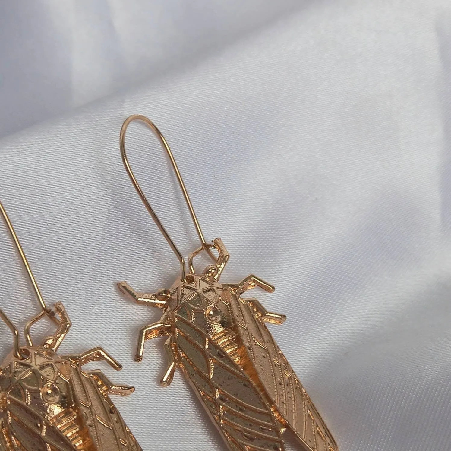 Gold Insect Drop Earrings -  Bug Earrings, Insect Jewellery, High Polished, Hanging Jewellery, Gold Accessories,Gold Jewellery,Gold Earrings