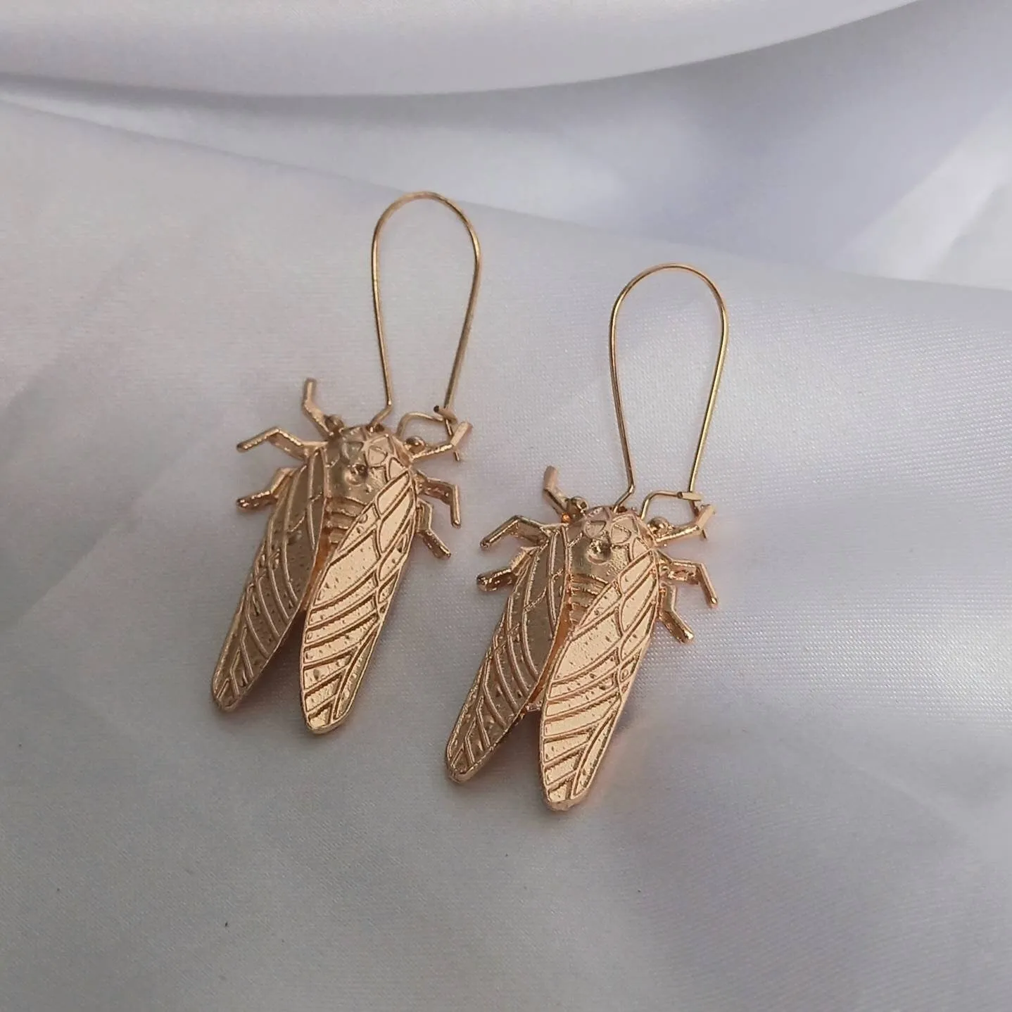 Gold Insect Drop Earrings -  Bug Earrings, Insect Jewellery, High Polished, Hanging Jewellery, Gold Accessories,Gold Jewellery,Gold Earrings